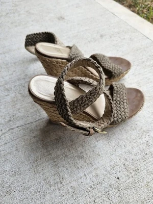 Stuart Weitzman Braided Platform Ankle  Wedges Size 8.5 Brown Tan Buckle Sandals - Image 1 of 4
