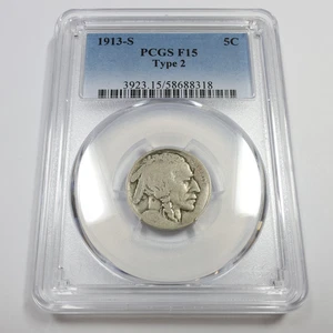 1913 S PCGS F15 Type 2 - Buffalo Nickel 5c US Coin #55355B - Picture 1 of 3