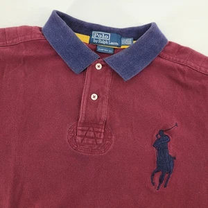 Polo Ralph Lauren Polo Shirt Mens XXL Custom Fit Maroon Blue Yellow Big Pony - Picture 1 of 9