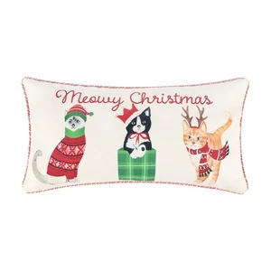 Meowy Christmas Embroidered Pillow - Levtex Home - Picture 1 of 3