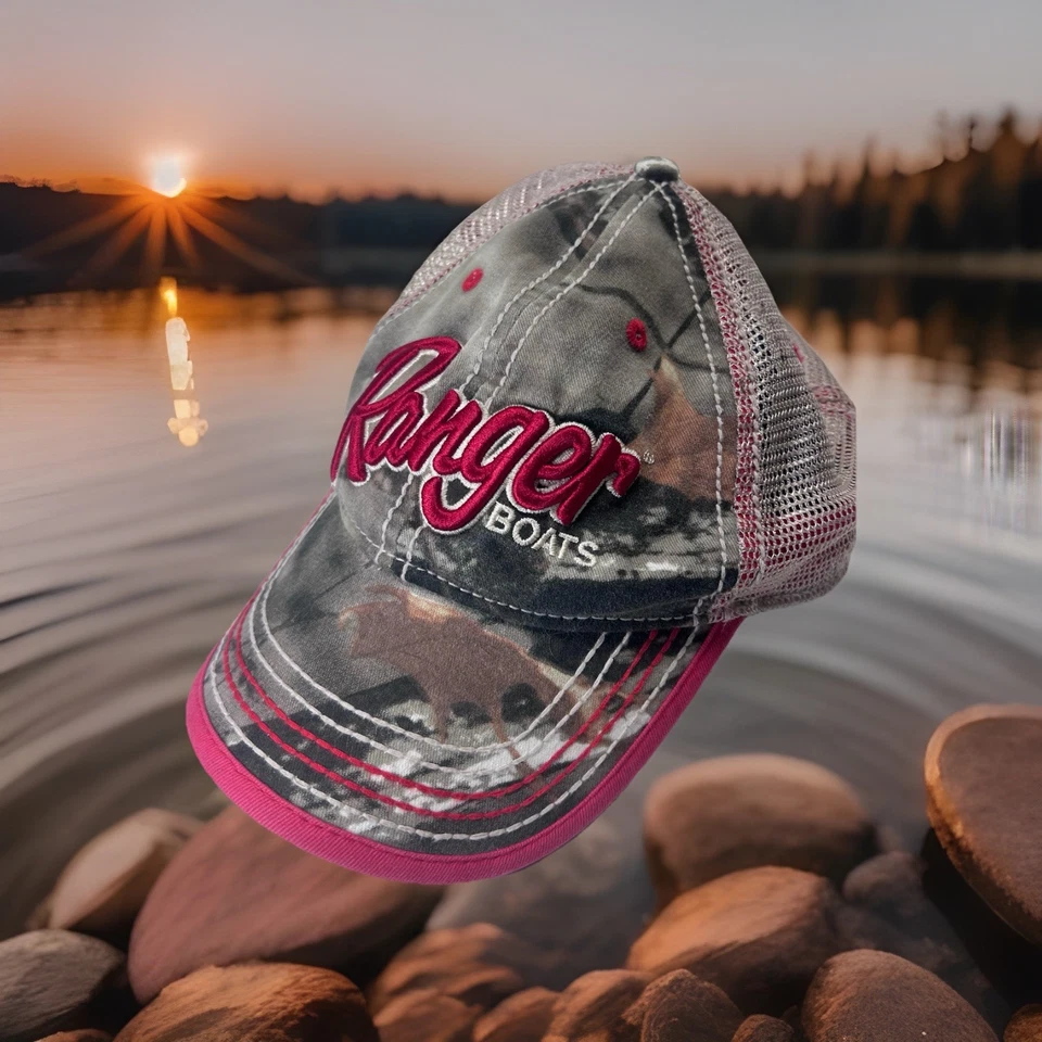 Ranger Boats Ajustable Snap Back Sombrero Camuflado Rojo Bordado Logo Malla Rota Foto 1 de 4