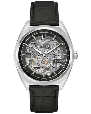Bulova Surveyor Automatic Skeleton Dial Black Leather Strap Men's Watch 96A310 - image 1 of 4