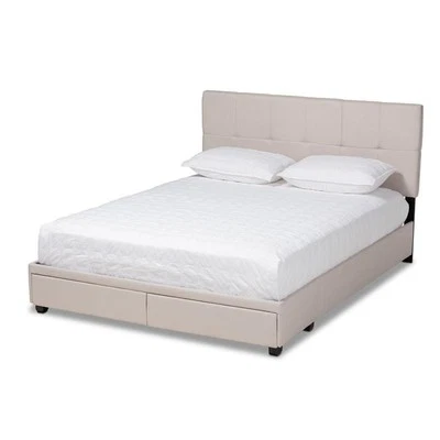 Baxton Studio Netti Tela Mechona Plataforma Almacenamiento Cama King en Beige Foto 1 de 4