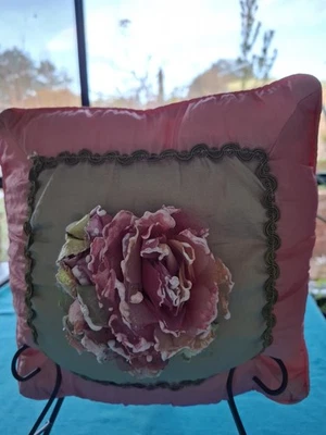 Gorgeous Little Pillow Decorated With A Cabbage Rose - image 1 of 4