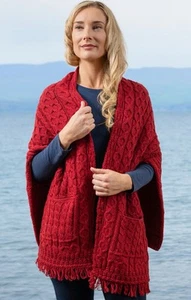 Aran Sweater Market Merino Wrap With Pockets Chilli Pepper - Picture 1 of 8