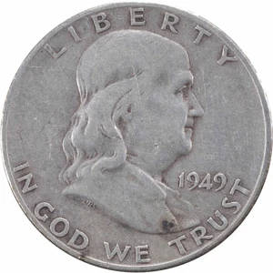 1949-S/S Franklin mezzo dollaro argento RPM1 F non certificato #1055 - Foto 1 di 2