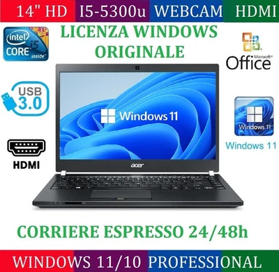 ACER 14" HD P645-S CORE I5-5300U 8GB RAM 256GB SSD STUDIO NOTEBOOK PC PORTATILE - Immagine 1 di 4