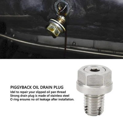 M12.1‑1.75x15mm Piggyback Oil Drain Plug Stainless Steel Oversize Self Tapping ✅ - Image 1 of 4