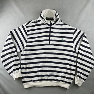 Nautica Sweatshirt Men L Navy White Stripe Quarter Zip Mock Neck Sailboat Preppy - Picture 1 of 10