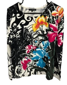 Pierari New York Floral Long Sleeve Top Womens Size L Blend Bold Print - Picture 1 of 10