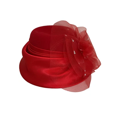 An Original By Ruby Taylor Vintage Deep Red Felt Satin Hat Tewl Sequins Rare 60s - Image 1 of 4