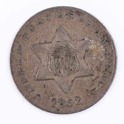 1852 Three Cent Silver VF 3 Cent Silver Trime 3c - Image 1 of 2