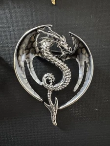 Gray Silver Tone Dragon  Enamel Brooch 		 - Picture 1 of 1