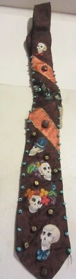 Винтажный Artcrest творения мужской галстук черепа бирюзовые кости уникальный - Изображение 1 из 4