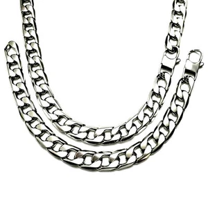 "Collar pesado de 12 mm para hombre cadena cubana esmalte de joyería con bordillo de plata maciza 7""-36" - Imagen 1 de 21