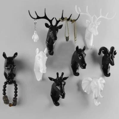 2pc Resin Animal Horse Elephant Deer Head Wall Hanging Hook Coat Rack Home Decor - Image 1 of 4