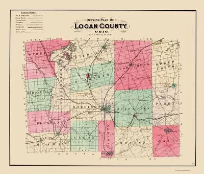 Historic County Map - Logan County Ohio - Lake 1890 - 23 x 27.05 - Image 1 of 4
