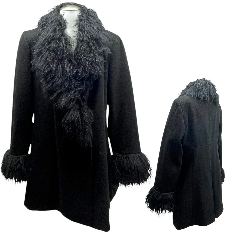 Винтажный 90-х экспресс женщин M пенни переулок бушлат меховой воротник ягнят шерсти куртка - Изображение 1 из 4