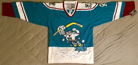 1995 Teemu Selanne Mighty Ducks of Anaheim Jade Wild Wing Jersey Men's Medium Cover