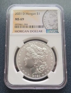 2021 D $1 Morgan Silver Dollar - NGC MS69 - Cert# 6855861-004 - Picture 1 of 6