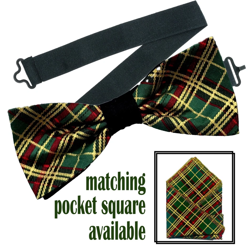 Gravata borboleta Tartan Natal e bolso quadrado algodão casamento formatura festa de Natal ano novo - Imagem 1 de 1
