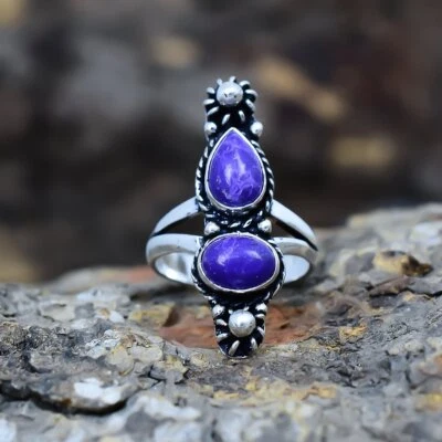 Charoit Edelstein Handgemacht Ethnisch Silber Schmuck Ringgröße 6.5 RSLS821 - Bild 1 von 4