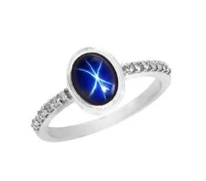 Blue Lindy Star Sapphire Ring 925 Sterling Silver Ring For Women Mother Ring - Picture 1 of 3