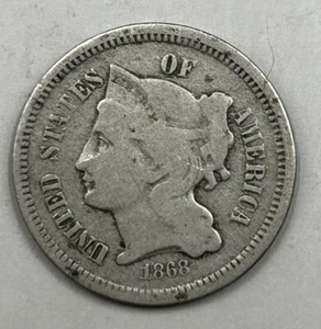 1868 3CN Three Cent Nickel VG - 24433 - Picture 1 of 2