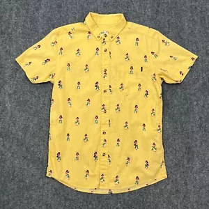 Rip Curl Mens Hawaiian Shirt Small Yellow Button Up Short Sleeve Woven Hula Girl - Picture 1 of 12