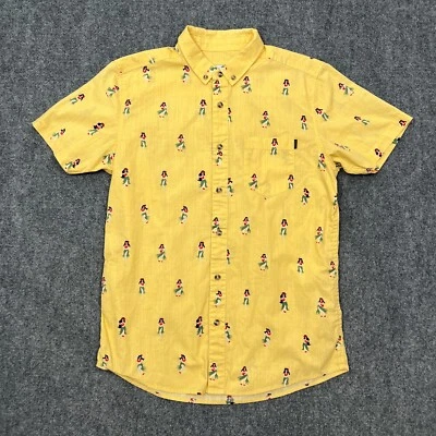 Rip Curl Mens Hawaiian Shirt Small Yellow Button Up Short Sleeve Woven Hula Girl - Image 1 of 4