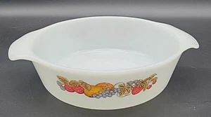 Fire King Anchor Hocking Milk Glass #9 Baking Dish w/Colorful Fruit Design - Picture 1 of 7
