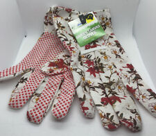 True Living Outdoors Red White Floral Print Canvas Garden Gloves One Size
