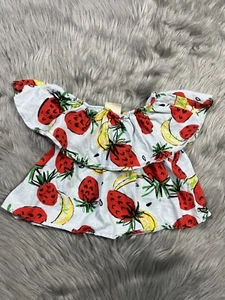 Zara Girls Size 6 Blue Strawberry Banana Ruffle Crop Top - Picture 1 of 6
