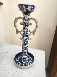 Antique Italian Pottery Candlestick Holder Signed Crown M Capodimonte Majolica - Picture 1 of 18