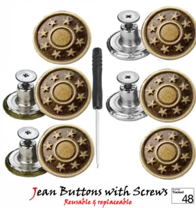 Classic Screw together Jeans Tack Snap Button NO-SEW 17mm Replacement jean 10Pcs - Picture 1 of 4