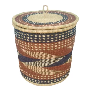 Afrika Wäschekorb, Ghana Korb, Wäschekorb mit Deckel, Rattan Korb Aufbewahrung - Bild 1 von 2