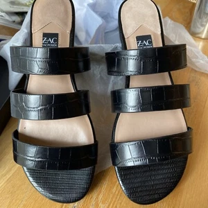 ZAC POSEN Women Selah Slide Sandal Size: 9.5 NIB BLACK leather croc embossed - Picture 1 of 12