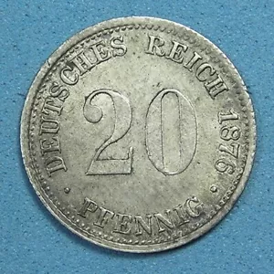 Germany Empire 20 Pfennig .900 Silver Coin 1876-J, KM-5, Combined Shipping - Picture 1 of 2