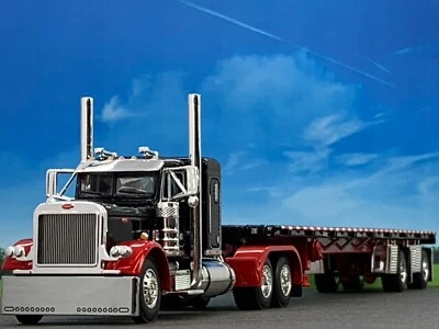 1/64 DCP PETERBILT 379 W/ 36" SLEEPER & WILSON ROADBRUTE SPREAD AXLE FLATBED TRL - Image 1 of 4