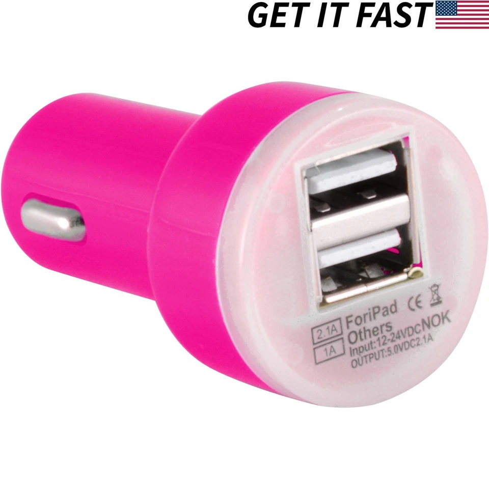 Dual USB 2 Port Car Charger DC Adapter for Samsung Motorola Android, Hot Pink - Image 1 of 1
