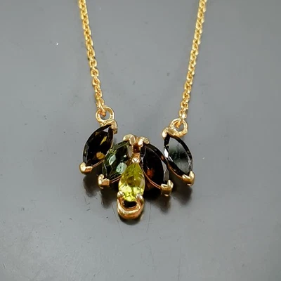 Silver gem jewelry Natural Tourmaline Necklace 925 Sterling Silver 16.5"/N26756 - Image 1 of 4