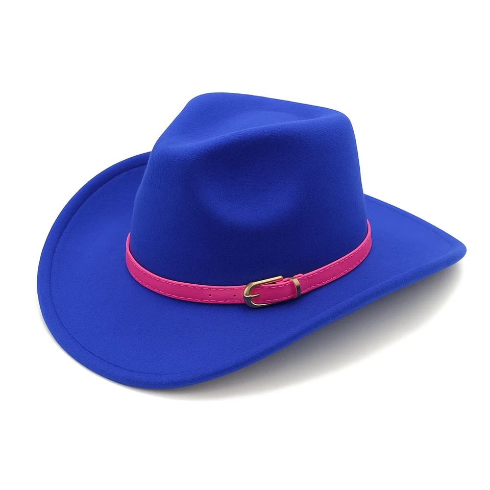 Cowboy Cowgirl Western Felt Hat with Pink Band Buckle – Rodeo Party Costume - Image 1 of 1