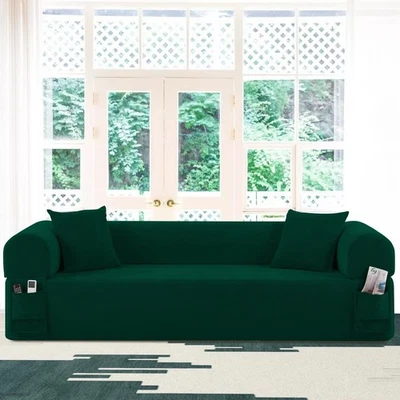 82.6" Compression Floor Sofa，Corduroy Cloud Couch with 2 Pillows & Side Pockets - Image 1 of 4