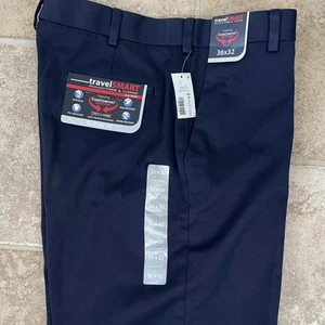 ROUNDTREE & YORKE Classic Fit TravelSmart Flat Front Navy Pants Blue 36"x32" NWT - Picture 1 of 10