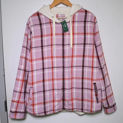 $99 LL BEAN Chaqueta de Franela con Capucha Forrada Sherpa a Cuadros Grande Reg Nueva con Etiquetas Foto 1 de 4