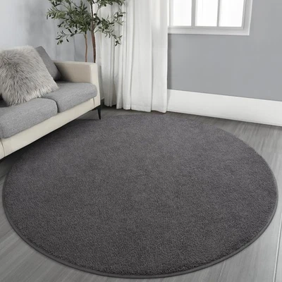 Ultra Soft Round Area Rugs for Living Room Bedroom, 4x4 Feet Dark Grey Thicke... - Image 1 of 4