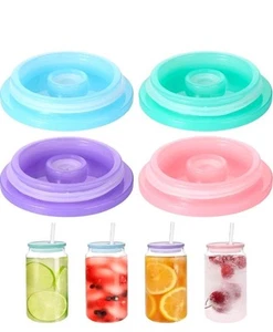 4 pack Acrylic Lid for 16 oz Glass Cups Glass Can Tumbler Replacement Lids S... - Picture 1 of 2