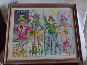 Vogelscheuche Jahreszeiten Kreuzstich ~ 17" x 14" professionell gerahmt - Bild 1 von 16