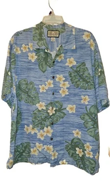 Camisa hawaiana Jamaica para hombre azul, seda, manga corta, abotonada, XL Foto 1 de 4