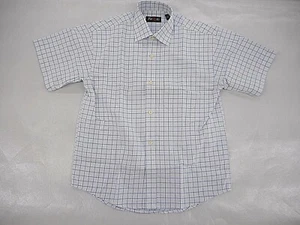 Boys Fazzio Blue & White Checked Short Sleeve Dress Shirt Sizes 7 - 20 - Picture 1 of 3